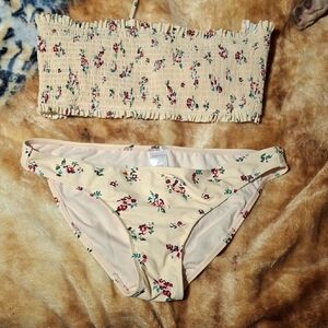 Pink Floral Strapless Bikini